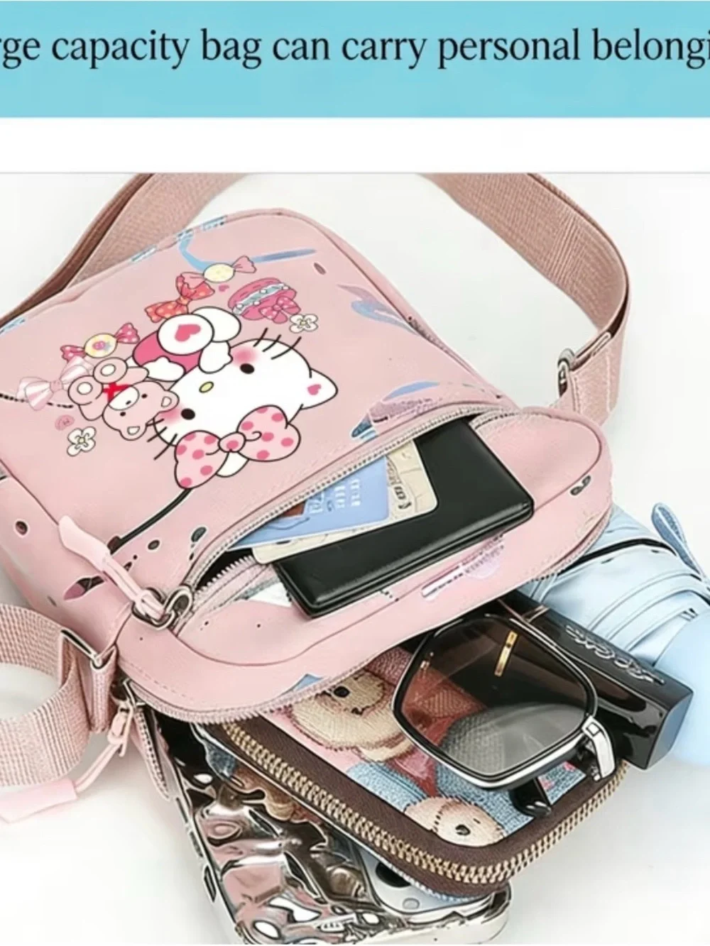 Hello Kitty Pink Cartoon Crossbody Bag